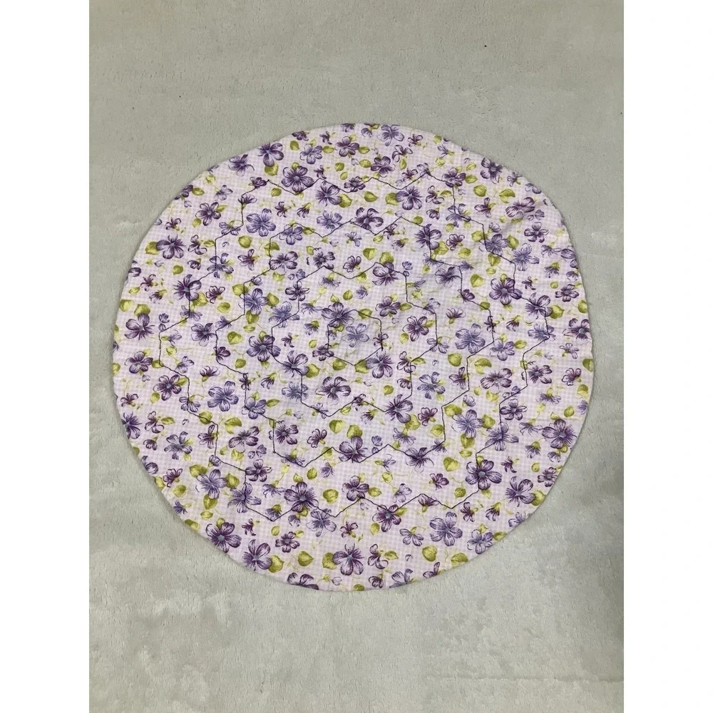 Handmade Quilted Circular Purple Flower Fabric Trivet Centerpiece Mat Country